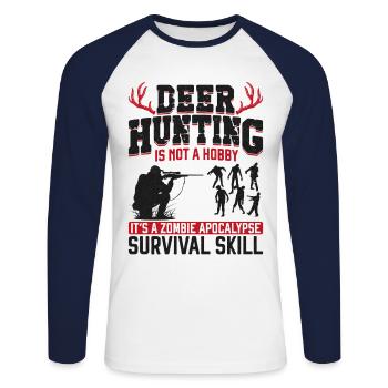 Buck Deer Hunting Hunter Zombie - Unisex Long Sleeve Baseball T-Shirt - white/navy - Front - Nik (191cm)