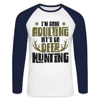 Chasseur de cerfs Buck J’ai terminé - T-shirt baseball manches longues Homme - blanc/marine - Devant - Nik (191cm)