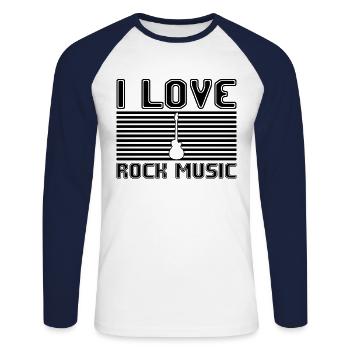 I love rock music - Unisex Baseballshirt langarm - Weiß/Navy - Vorne - Nik (191cm)
