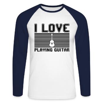 J’adore jouer de la guitare - T-shirt baseball manches longues Homme - blanc/marine - Devant - Nik (191cm)