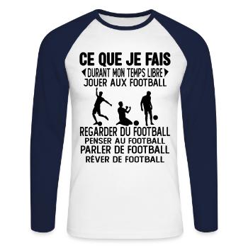 Ce que je fais de mon temps libre jouer au foot - T-shirt baseball manches longues Homme - blanc/marine - Devant - Nik (191cm)