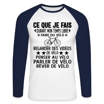 Ce Que Je Fais Pendant Mon Temps Libre Vélo - T-shirt baseball manches longues Homme - blanc/marine - Devant - Nik (191cm)