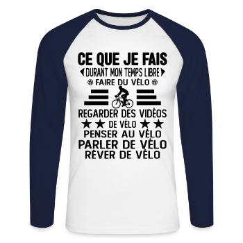Ce Que Je Fais Pendant Mon Temps Libre Vélo - T-shirt baseball manches longues Homme - blanc/marine - Devant - Nik (191cm)