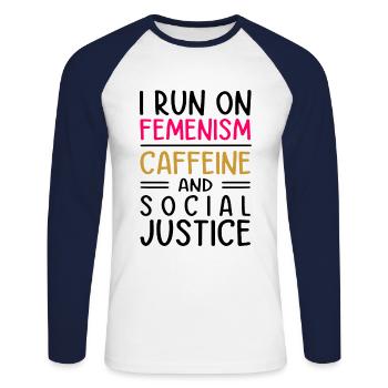 I Run On Feminism Caffeine And Social Justice Gay - Unisex Baseballshirt langarm - Weiß/Navy - Vorne - Nik (191cm)