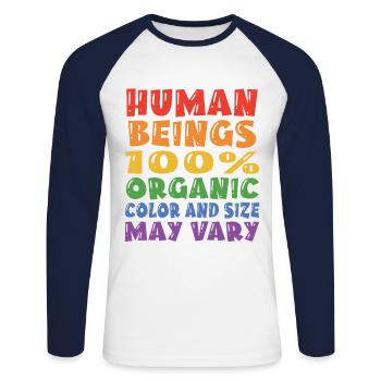 Human Beings 100% Organic Colors And Sizes May Var - Unisex Baseballshirt langarm - Weiß/Navy - Vorne - Nik (191cm)