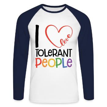 I Love Tolerant People Bisexual Gay Pansexual Rain - Unisex Baseballshirt langarm - Weiß/Navy - Vorne - Nik (191cm)