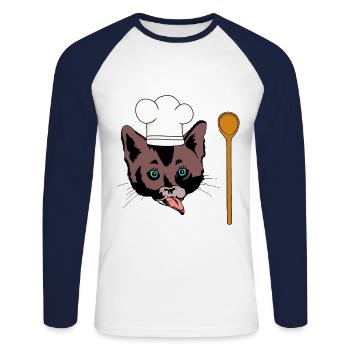 Cats Gourmet Cooking Cooking Spoon Enjoyment Cooking Kitchen - Unisex Long Sleeve Baseball T-Shirt - white/navy - Front - Nik (191cm)