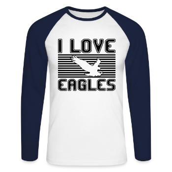 I love eagles - Unisex Baseballshirt langarm - Weiß/Navy - Vorne - Nik (191cm)