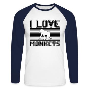 I love monkeys - Unisex Long Sleeve Baseball T-Shirt - white/navy - Front - Nik (191cm)