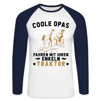 Coole Opa und Enkel mit Traktor Farmer Geschenk - T-shirt baseball manches longues Homme - blanc/marine - Devant - Nik (191cm)