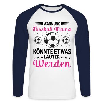 Avertissement Football Maman va crier fort - T-shirt baseball manches longues Homme - blanc/marine - Devant - Nik (191cm)