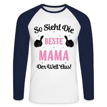 so sieht die beste Mama der Welt aus - Unisex Baseballshirt langarm - Weiß/Navy - Vorne - Nik (191cm)