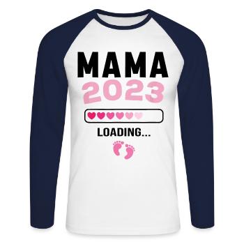 La future maman 2023 annonce sa grossesse - T-shirt baseball manches longues Homme - blanc/marine - Devant - Nik (191cm)