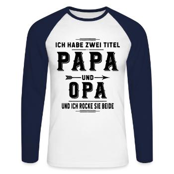 J'ai Deux Titres Papa Et Papy Fête Des Pères - T-shirt baseball manches longues Homme - blanc/marine - Devant - Nik (191cm)