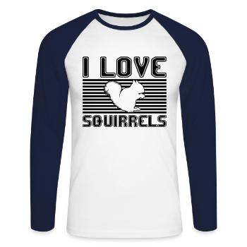 I love squirrels - Unisex Baseballshirt langarm - Weiß/Navy - Vorne - Nik (191cm)