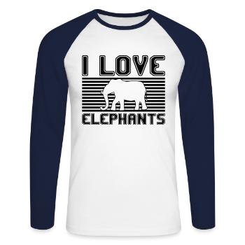 I love elephants - Unisex Baseballshirt langarm - Weiß/Navy - Vorne - Nik (191cm)