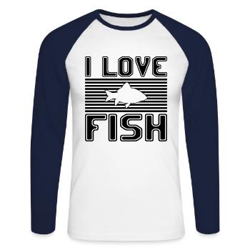 I love fish - Unisex Long Sleeve Baseball T-Shirt - white/navy - Front - Nik (191cm)