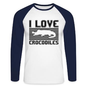 I love crocodiles - Unisex Baseballshirt langarm - Weiß/Navy - Vorne - Nik (191cm)