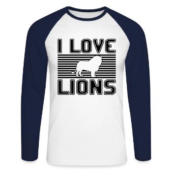 J’adore les lions - T-shirt baseball manches longues Homme - blanc/marine - Devant - Nik (191cm)