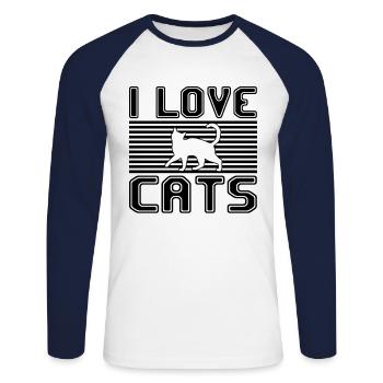 I love cats - Unisex Baseballshirt langarm - Weiß/Navy - Vorne - Nik (191cm)