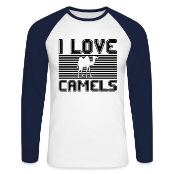I love camels - Unisex Baseballshirt langarm - Weiß/Navy - Vorne - Nik (191cm)