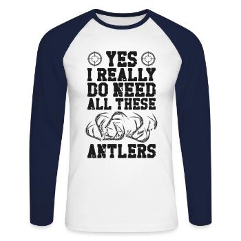 Buck Deer Hunting Hunter Vintage - T-shirt baseball manches longues Homme - blanc/marine - Devant - Nik (191cm)