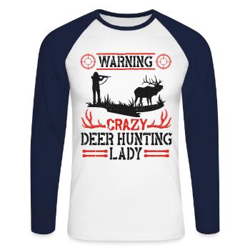Buck Deer Hunting Hunter Girl - Unisex Long Sleeve Baseball T-Shirt - white/navy - Front - Nik (191cm)