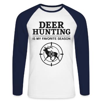 Chasse au cerf chasseur de cerfs - T-shirt baseball manches longues Homme - blanc/marine - Devant - Nik (191cm)