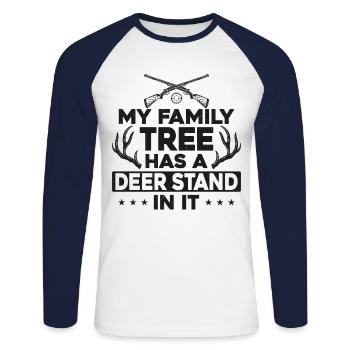 Chasseur de cerfs Buck Ma famille - T-shirt baseball manches longues Homme - blanc/marine - Devant - Nik (191cm)