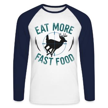 Chasseur de cerfs buck mange plus - T-shirt baseball manches longues Homme - blanc/marine - Devant - Nik (191cm)