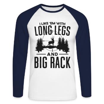 Chasseur de cerfs buck que j’aime - T-shirt baseball manches longues Homme - blanc/marine - Devant - Nik (191cm)