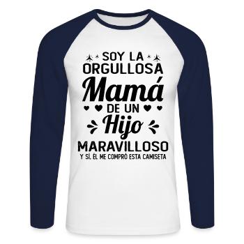 Je suis la Fière Maman d'un Fils Merveilleux - T-shirt baseball manches longues Homme - blanc/marine - Devant - Nik (191cm)