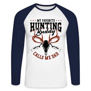 Buck Deer Hunting Hunter Dad - Unisex Long Sleeve Baseball T-Shirt - white/navy - Front - Nik (191cm)