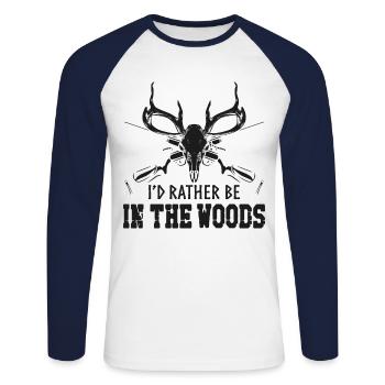Chasseur de cerfs buck J’aurais - T-shirt baseball manches longues Homme - blanc/marine - Devant - Nik (191cm)