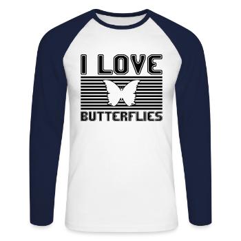 I love butterflies - Unisex Baseballshirt langarm - Weiß/Navy - Vorne - Nik (191cm)