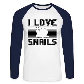 I love snails - Unisex Long Sleeve Baseball T-Shirt - white/navy - Front - Nik (191cm)