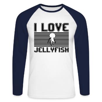 I love jellyfish - Unisex Baseballshirt langarm - Weiß/Navy - Vorne - Nik (191cm)