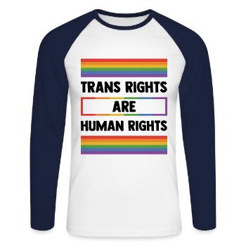 Trans Rights Are Human Rights Gay Rainbow Lgbtq Qu - Unisex Baseballshirt langarm - Weiß/Navy - Vorne - Nik (191cm)