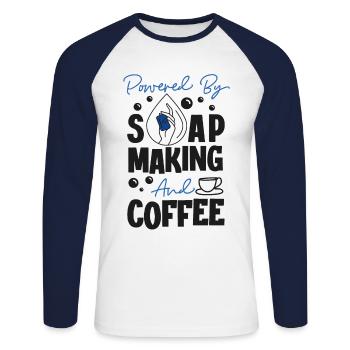 Soap Making Crafting Powered By - Unisex Long Sleeve Baseball T-Shirt - white/navy - Front - Nik (191cm)