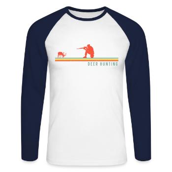Chasseur de cerfs Buck Retro - T-shirt baseball manches longues Homme - blanc/marine - Devant - Nik (191cm)