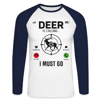 Buck Deer Hunting Hunter Phone - Unisex Long Sleeve Baseball T-Shirt - white/navy - Front - Nik (191cm)