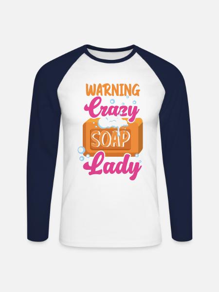 Soap Making Crafting Warning Crazy - Unisex Baseballshirt langarm - Weiß/Navy