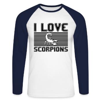 I love scorpions - Unisex Baseballshirt langarm - Weiß/Navy - Vorne - Nik (191cm)