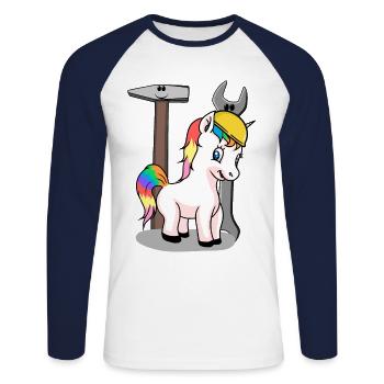 Baustelle Einhorn Werkzeug Schutzhelm bauen KInder - Unisex Baseballshirt langarm - Weiß/Navy - Vorne - Nik (191cm)