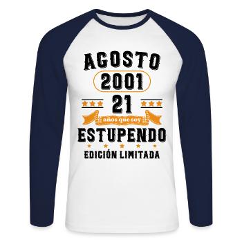 21 Ans Anniversaire Vintage Né(e) en Août 2001 - T-shirt baseball manches longues Homme - blanc/marine - Devant - Nik (191cm)