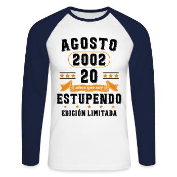 20 Ans Anniversaire Vintage Né(e) en Août 2002 - T-shirt baseball manches longues Homme - blanc/marine - Devant - Nik (191cm)