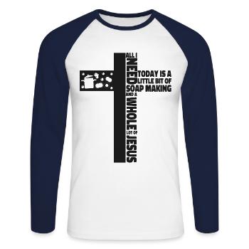 Fabrication de savon Fabrication de jésus Foi - T-shirt baseball manches longues Homme - blanc/marine - Devant - Nik (191cm)