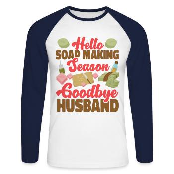 Soap Making Crafting Hello Soap - Unisex Baseballshirt langarm - Weiß/Navy - Vorne - Nik (191cm)