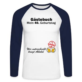 Gästebuch Gästeliste 40. Geburtstag Erinnerung - Unisex Baseballshirt langarm - Weiß/Navy - Vorne - Nik (191cm)