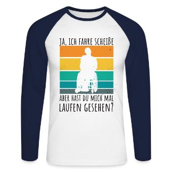 Rollstuhlfahrer Humor Spruch - Unisex Baseballshirt langarm - Weiß/Navy - Vorne - Nik (191cm)
